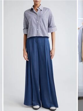 TWP Didi Pleated Wide Leg Trouser Pant Blue Chambrey Womens 6